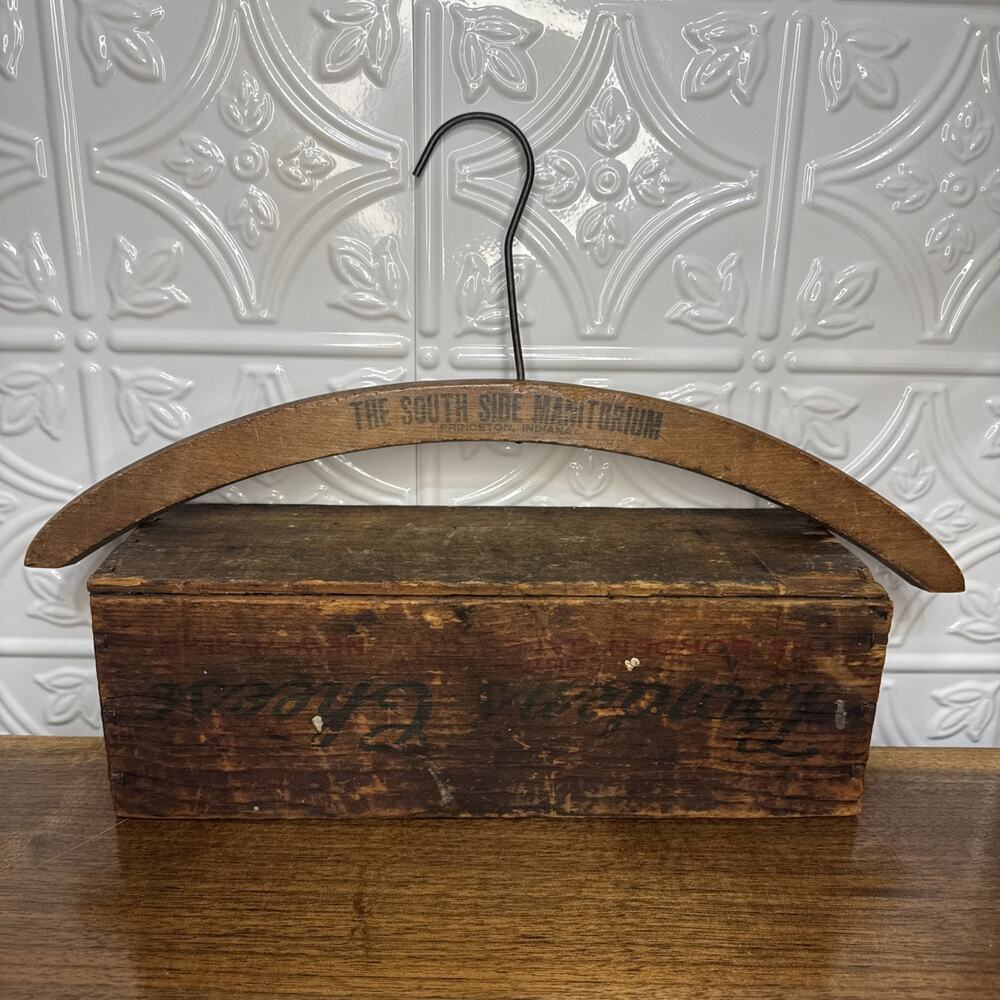Antique wooden hanger advertising Princeton, Indiana The Southside Manitorium